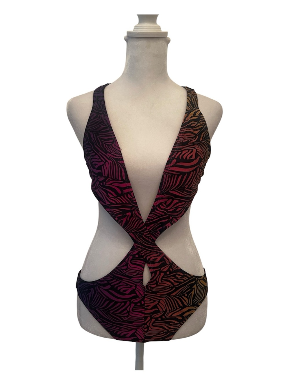 Diane Von Furstenberg Womens SzS Pink Ombre Zebra Cutout One Piece Swimsuit EUC